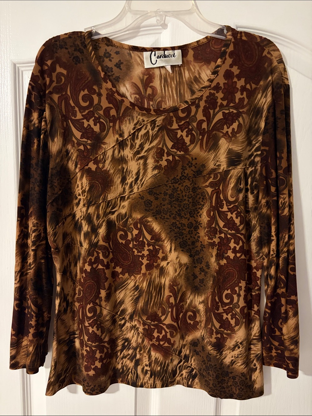 Carducci Brown Paisley-Print Long Sleeve Blouse
